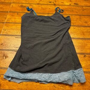 Cami Top Charcoal Grey Teal Blue Lace Trim Ribbon Strap Size large